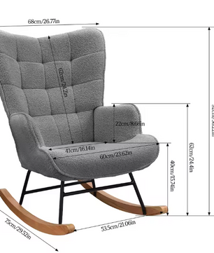 Luxe Schommelstoel Teddyfluweel Grijs – Hoge Rug & Armleuningen