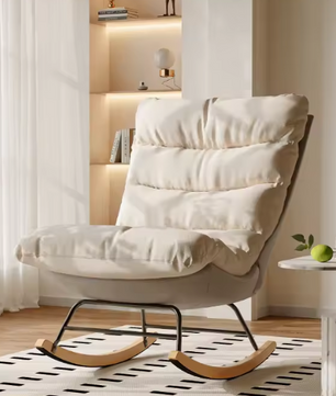 Schommelstoel met Hoge Rug – Katoen & Linnen, Comfortabel en Modern voor Woonkamer of Slaapkamer