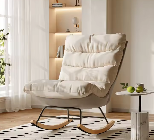 Schommelstoel met Hoge Rug – Katoen & Linnen, Comfortabel en Modern voor Woonkamer of Slaapkamer