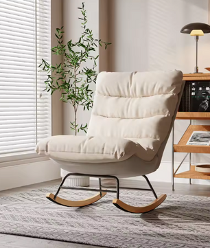 Schommelstoel met Hoge Rug – Katoen & Linnen, Comfortabel en Modern voor Woonkamer of Slaapkamer