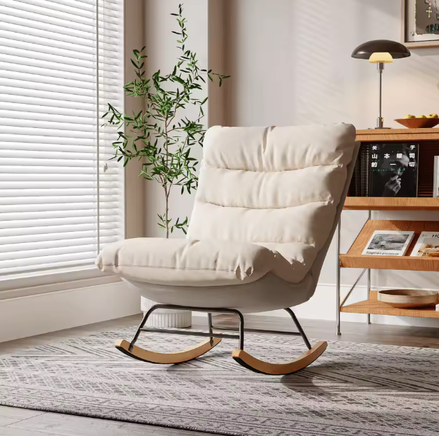Schommelstoel met Hoge Rug – Katoen & Linnen, Comfortabel en Modern voor Woonkamer of Slaapkamer