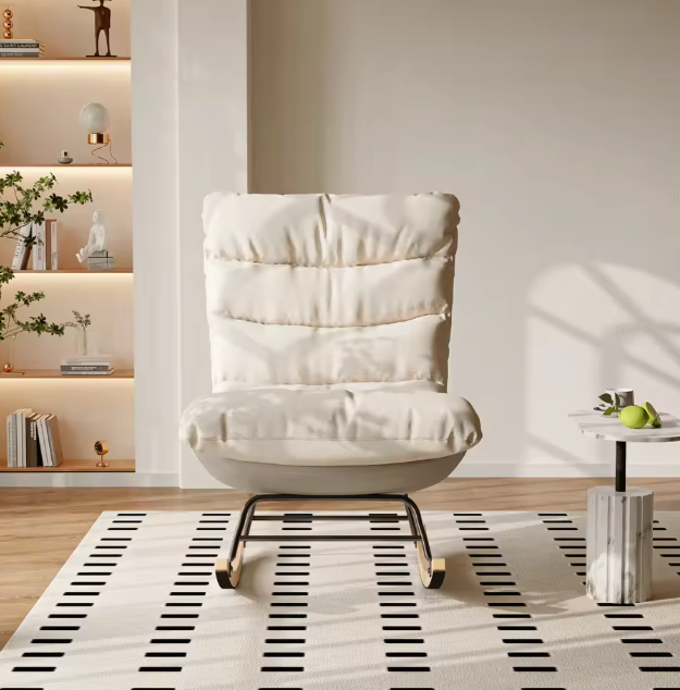 Schommelstoel met Hoge Rug – Katoen & Linnen, Comfortabel en Modern voor Woonkamer of Slaapkamer