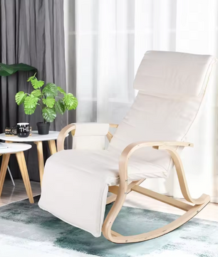 Schommelstoel met Voetsteun – Comfortabele Relaxfauteuil met Armleuningen voor Slaapkamer of Woonkamer
