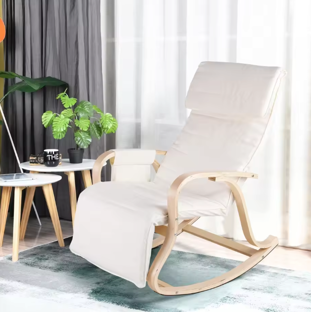 Schommelstoel met Voetsteun – Comfortabele Relaxfauteuil met Armleuningen voor Slaapkamer of Woonkamer