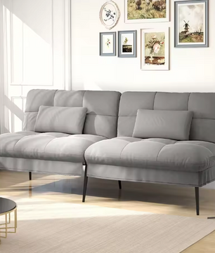 3-Zits Bank met Verstelbare Rug Grijs – Slaapbank & Hoekbank in Één, Comfortabel & Ruimtebesparend