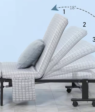 Opvouwbaar logeerbed met 5 standen rugleuning en wielen