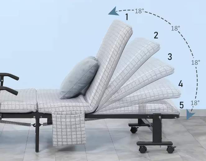 Opvouwbaar logeerbed met 5 standen rugleuning en wielen
