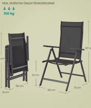 Set van 2 Klapstoelen – Verstelbaar, Aluminium, 150 kg