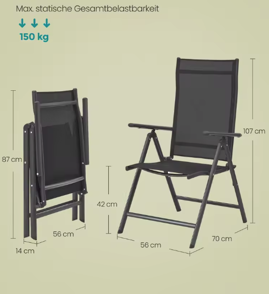 Set van 2 Klapstoelen – Verstelbaar, Aluminium, 150 kg
