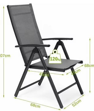2 Opvouwbare Terrasstoelen – Verstelbaar Aluminium 120 kg