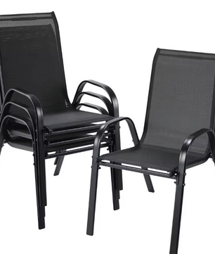 Set van 4 Stapelbare Tuinstoelen – Zwart – Staal & Teslin, 150 kg Belastbaar