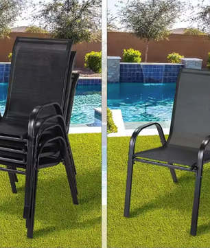 Set van 4 Stapelbare Tuinstoelen – Zwart – Staal & Teslin, 150 kg Belastbaar