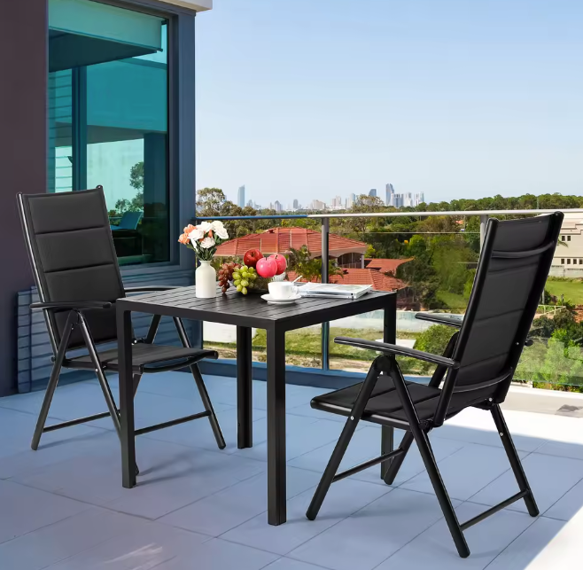 Set van 2 Opvouwbare Tuinstoelen – Aluminium & Textileen, 7-Voudig Verstelbaar