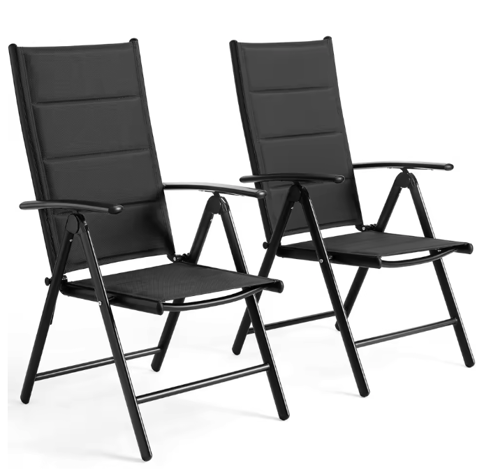 Set van 2 Opvouwbare Tuinstoelen – Aluminium & Textileen, 7-Voudig Verstelbaar