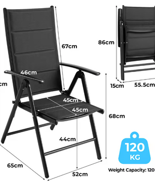 Set van 2 Opvouwbare Tuinstoelen – Aluminium & Textileen, 7-Voudig Verstelbaar