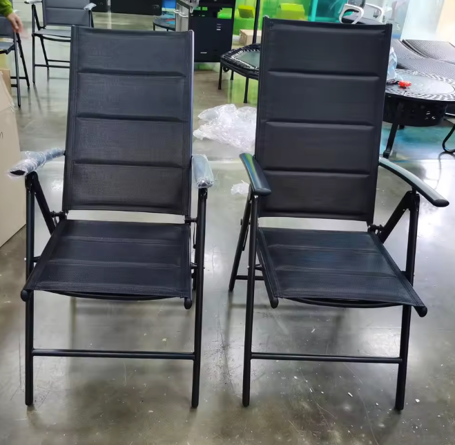 Set van 2 Opvouwbare Tuinstoelen – Aluminium & Textileen, 7-Voudig Verstelbaar