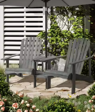 Tweepersoons Tuinstoel met Tafel – Gelakt Dennenhout Zitgroep met Parasolgat