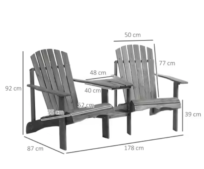 Tweepersoons Tuinstoel met Tafel – Gelakt Dennenhout Zitgroep met Parasolgat