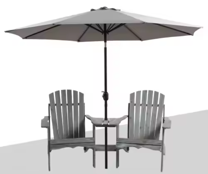 Tweepersoons Tuinstoel met Tafel – Gelakt Dennenhout Zitgroep met Parasolgat
