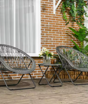Balkonset met Tafel – 3-delige Tuinmeubelset Rotan