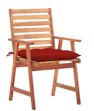 Set van 3 Acaciahouten Tuinstoelen met Rode Kussens – Waterbestendig