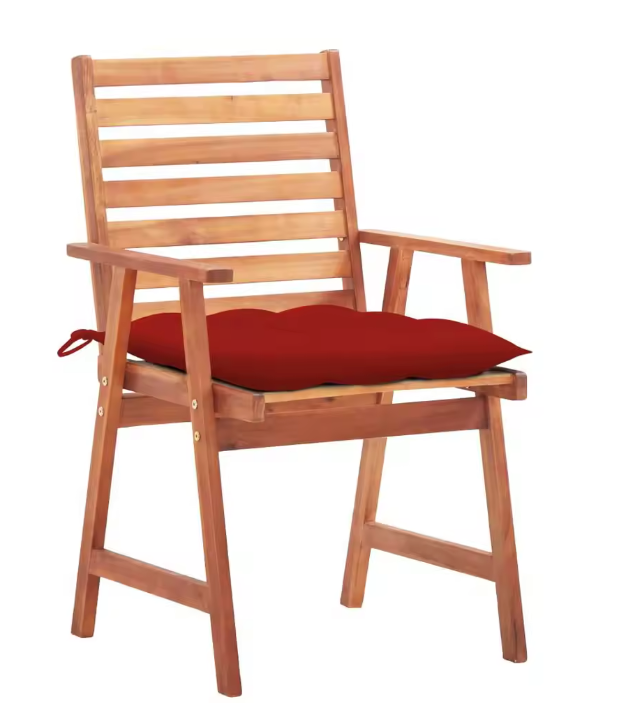 Set van 3 Acaciahouten Tuinstoelen met Rode Kussens – Waterbestendig