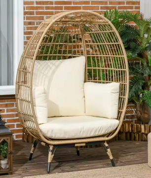 Rotan Tuinstoel met Kussens – Kaki Ovaal Design 105x97x150