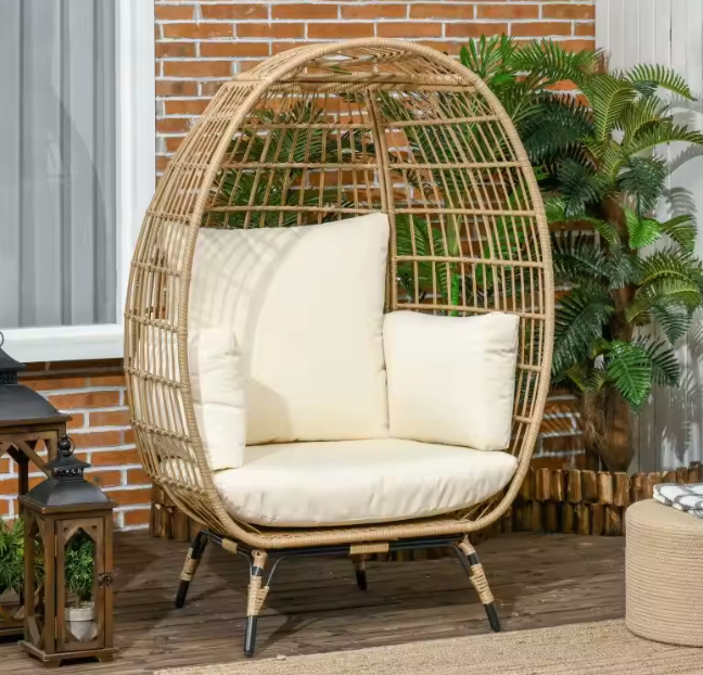 Rotan Tuinstoel met Kussens – Kaki Ovaal Design 105x97x150