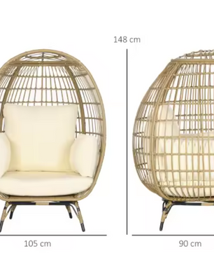 Rotan Tuinstoel met Kussens – Kaki Ovaal Design 105x97x150