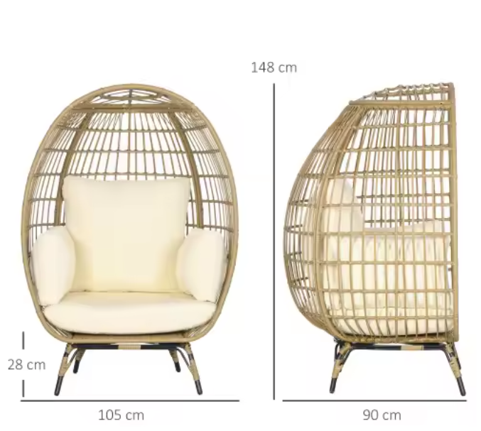 Rotan Tuinstoel met Kussens – Kaki Ovaal Design 105x97x150