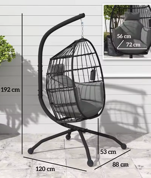 Hangstoel Ei met Standaard – Opvouwbare Mand & Kussenset 120 × 88 × 192 cm