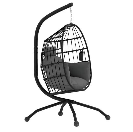 Hangstoel Ei met Standaard – Opvouwbare Mand & Kussenset 120 × 88 × 192 cm