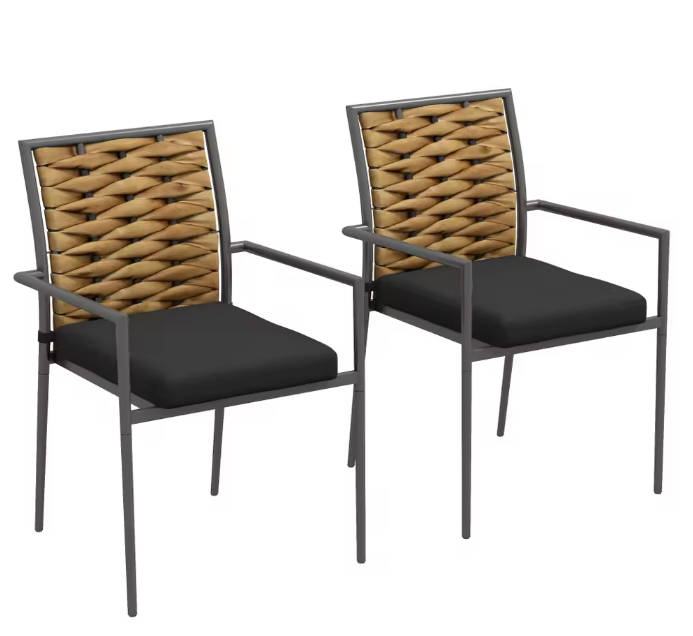 Set van 2 Zwarte Tuinstoelen – Stapelbaar & Weerbestendig