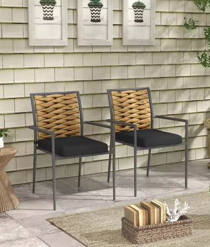Set van 2 Zwarte Tuinstoelen – Stapelbaar & Weerbestendig