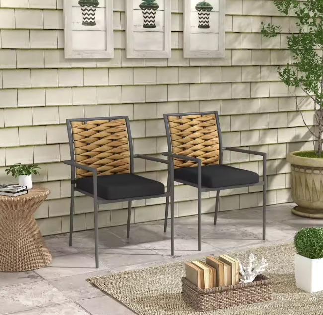 Set van 2 Zwarte Tuinstoelen – Stapelbaar & Weerbestendig