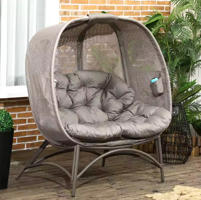 2-Persoons Tuinloungestoel – Opvouwbare Mand & Kussens