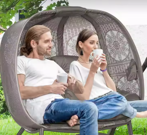 2-Persoons Tuinloungestoel – Opvouwbare Mand & Kussens