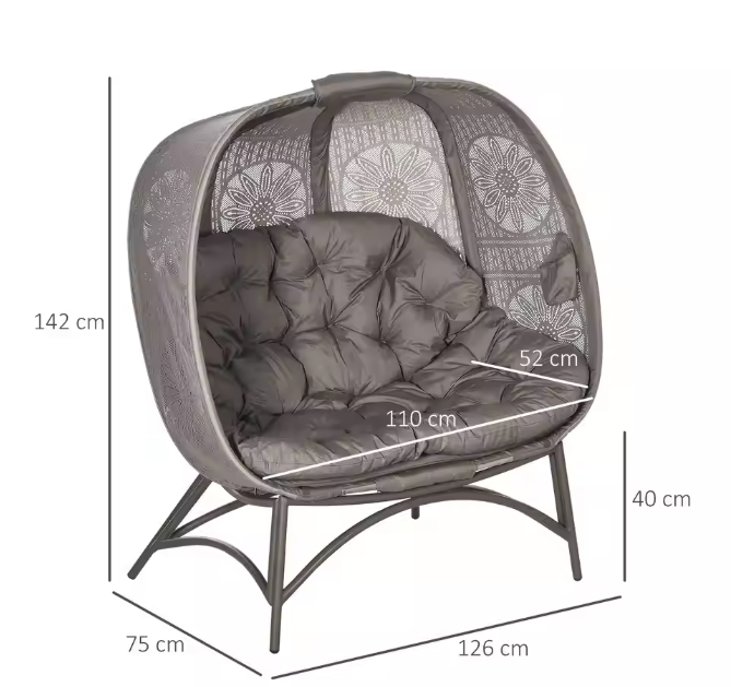 2-Persoons Tuinloungestoel – Opvouwbare Mand & Kussens
