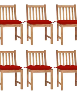 Set van 6 Teakhouten Tuinstoelen – Inclusief Rode Kussens, Duurzaam & Weerbestendig