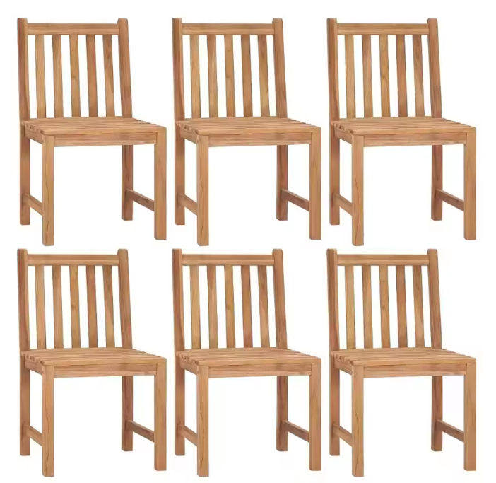 Set van 6 Teakhouten Tuinstoelen – Inclusief Rode Kussens, Duurzaam & Weerbestendig