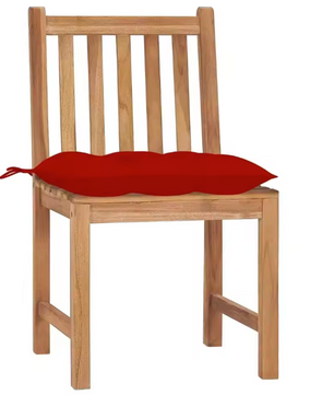 Set van 6 Teakhouten Tuinstoelen – Inclusief Rode Kussens, Duurzaam & Weerbestendig