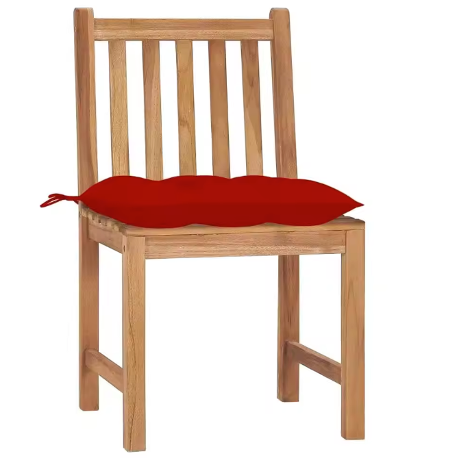Set van 6 Teakhouten Tuinstoelen – Inclusief Rode Kussens, Duurzaam & Weerbestendig