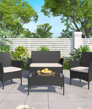 4-Delige Rotan Loungeset – Inclusief Tafel & Kussenset