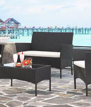 4-Delige Rotan Loungeset – Inclusief Tafel & Kussenset