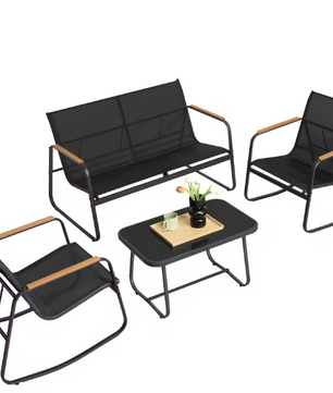 3-Delige Tuinset met Schommelstoelen – Staal & Glastafel