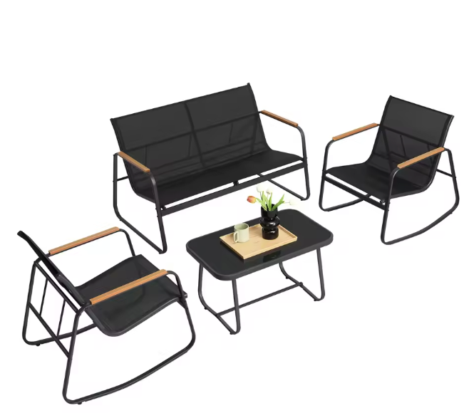 3-Delige Tuinset met Schommelstoelen – Staal & Glastafel