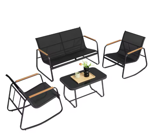3-Delige Tuinset met Schommelstoelen – Staal & Glastafel