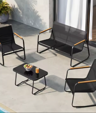 3-Delige Tuinset met Schommelstoelen – Staal & Glastafel