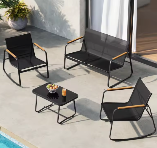 3-Delige Tuinset met Schommelstoelen – Staal & Glastafel