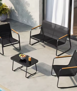 3-Delige Tuinset met Schommelstoelen – Staal & Glastafel